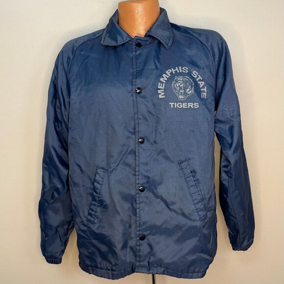 Vintage 1970s Memphis State University Jacket, MSU Tigers Windbreaker Chalk Line - Picture 1 of 5
